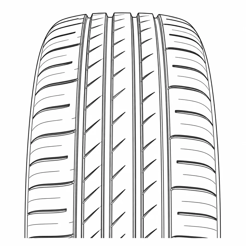 Schéma illustratif : Quatre rainures longitudinales continues séparant cinq zones de gomme