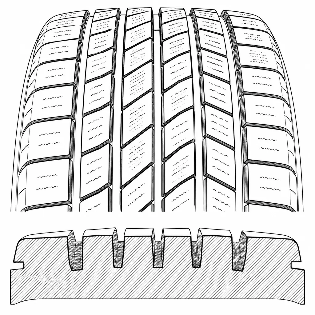 Schéma illustratif : Écart de volume de gomme entre les rangées centrales fractionnées et les pavés d’épaule plus massifs