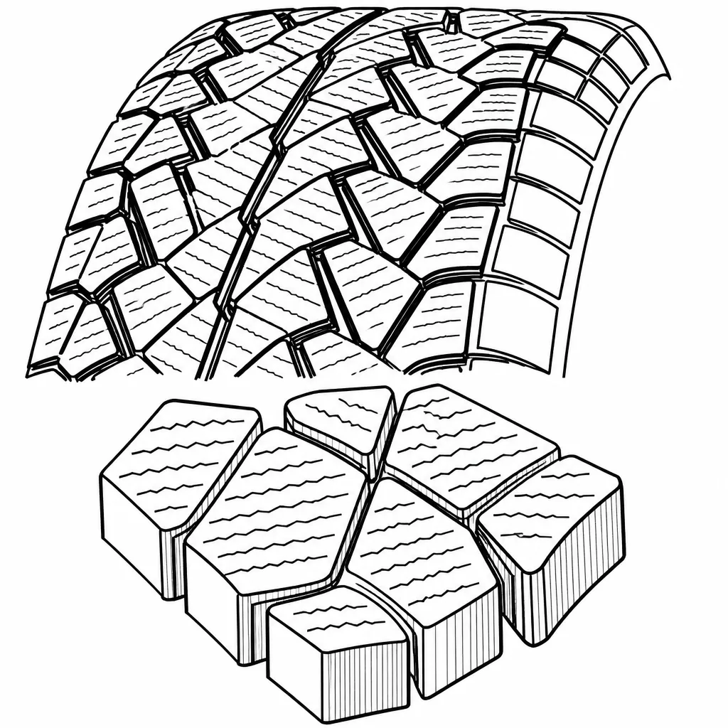 Schéma illustratif : Incisions nombreuses divisant chaque bloc en petites sections
