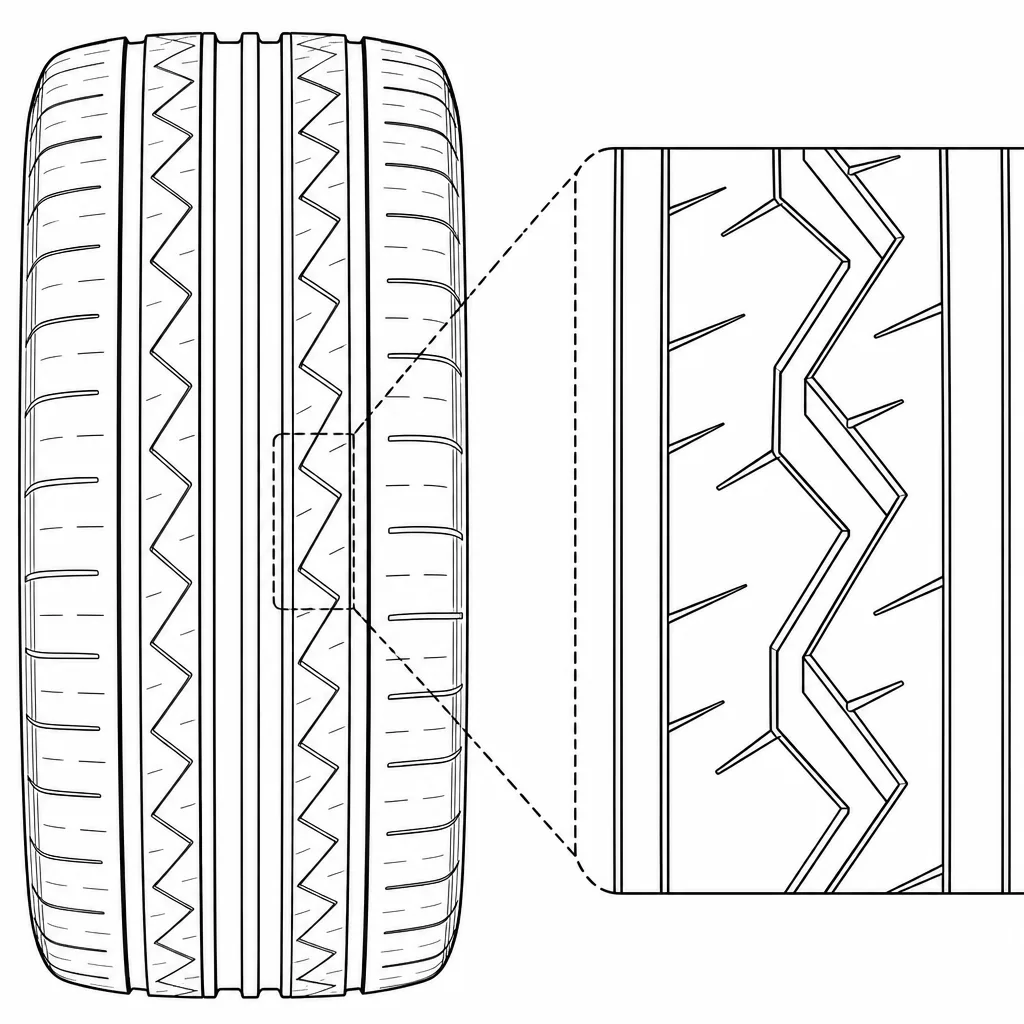 Schéma illustratif : Zigzags peu profonds des rangées intermédiaires