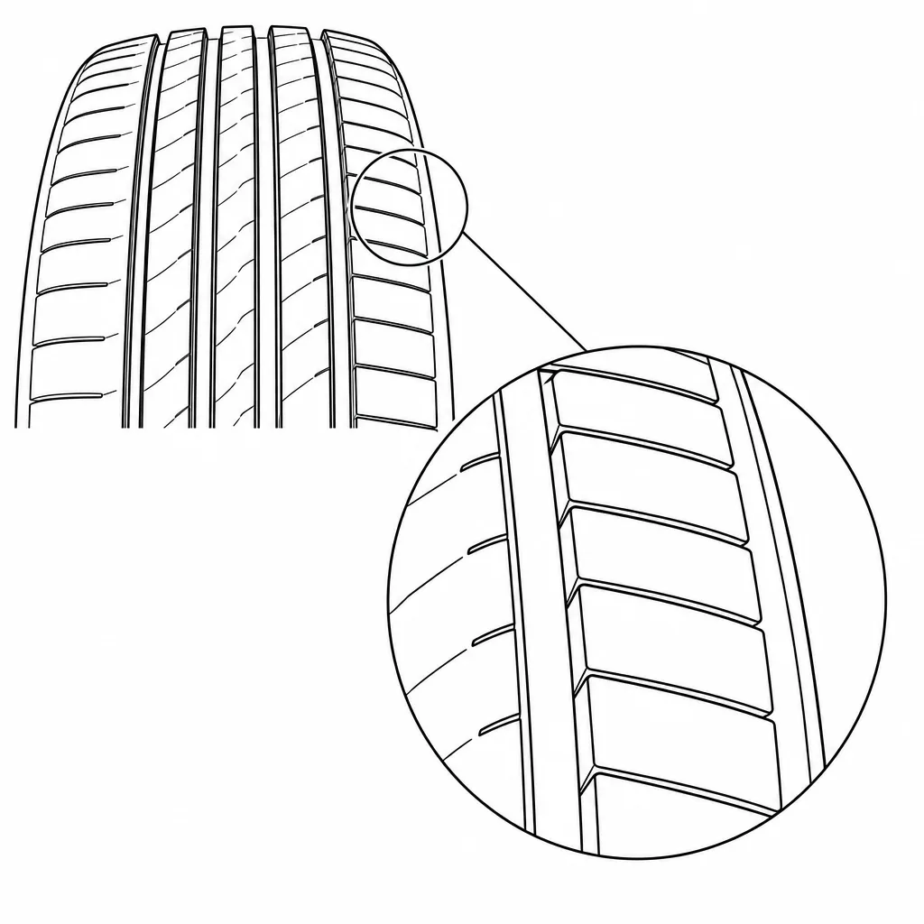 Schéma illustratif : Épaules à rectangles serrés, fines entailles transversales et limite interne rainurée