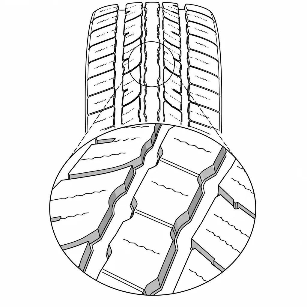 Schéma illustratif : Bords sinueux des rainures longitudinales et raccords obliques