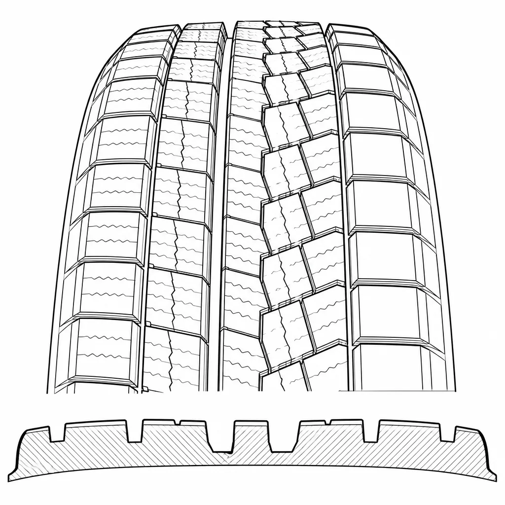Schéma illustratif : Gradient de largeur entre la bande médiane étroite et les files latérales de pavés