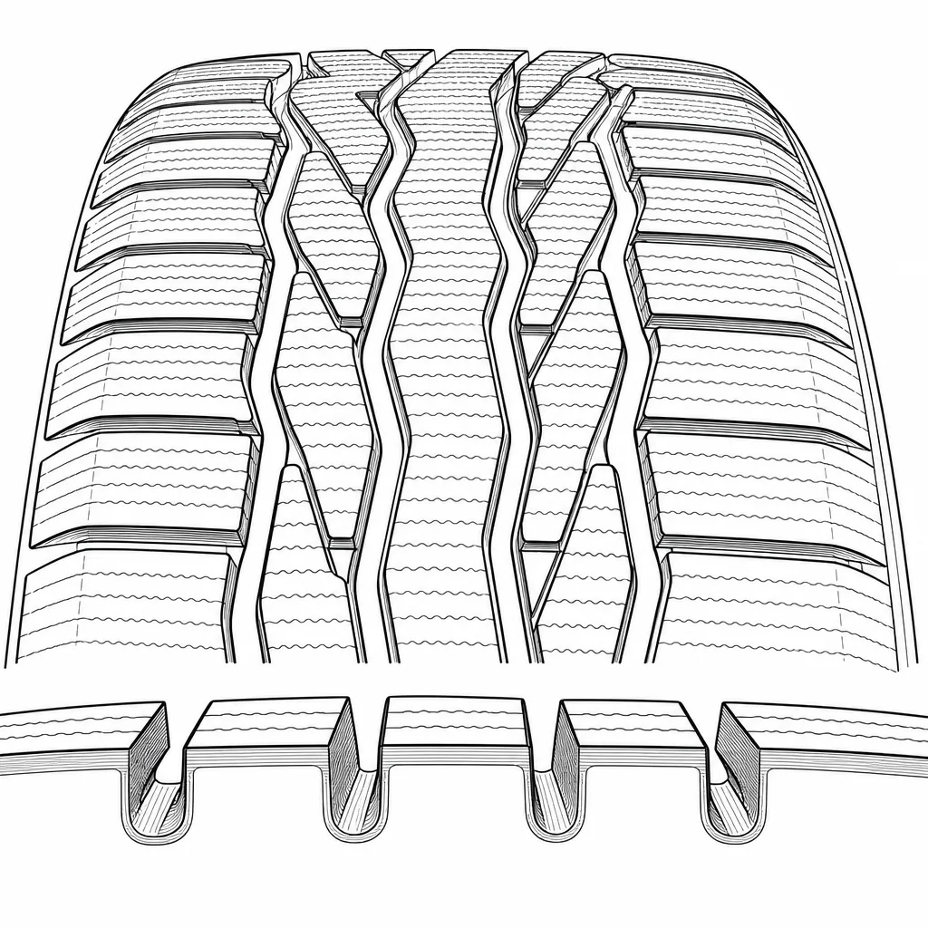 Schéma illustratif : Quatre rainures longitudinales sinueuses