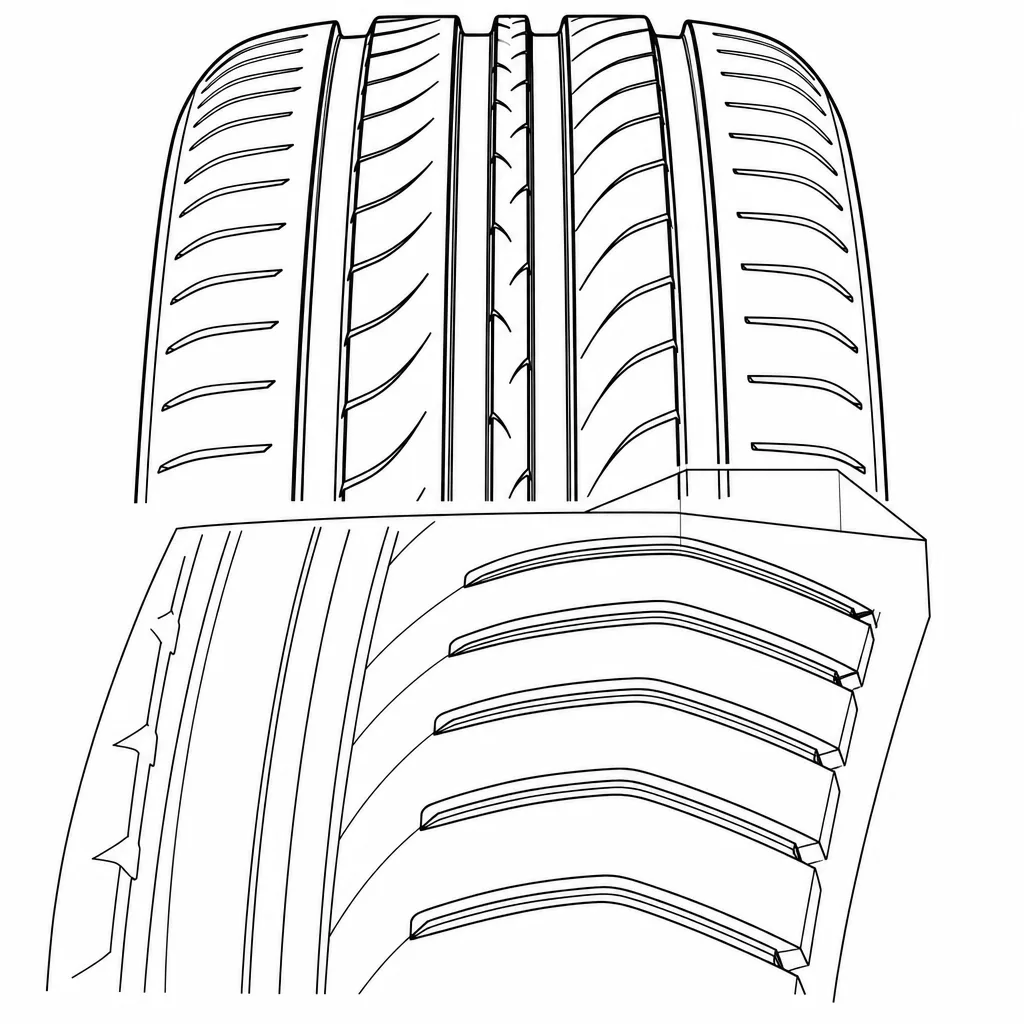 Schéma illustratif : Épaules semi-continues entaillées par des rainures transversales obliques