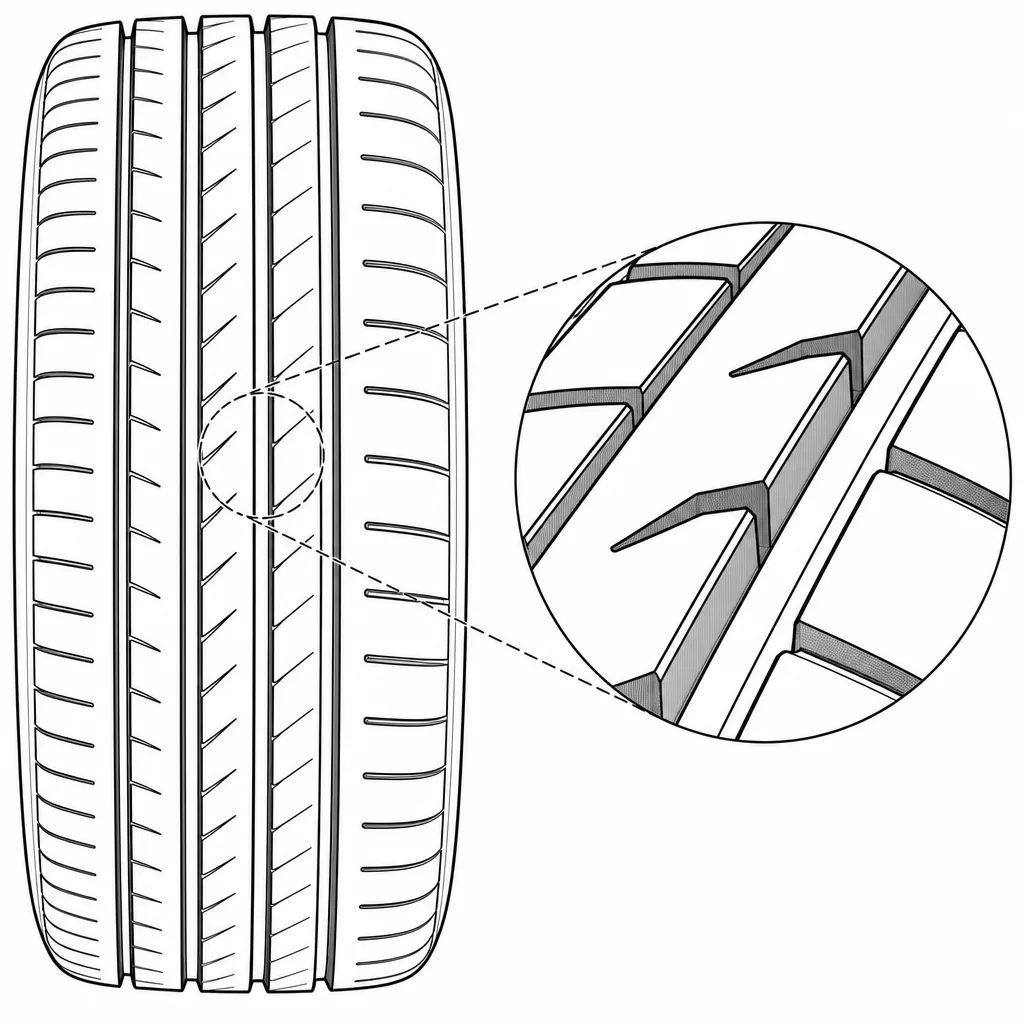 Schéma illustratif : Portions de gomme liées entre les incisions des nervures intermédiaires