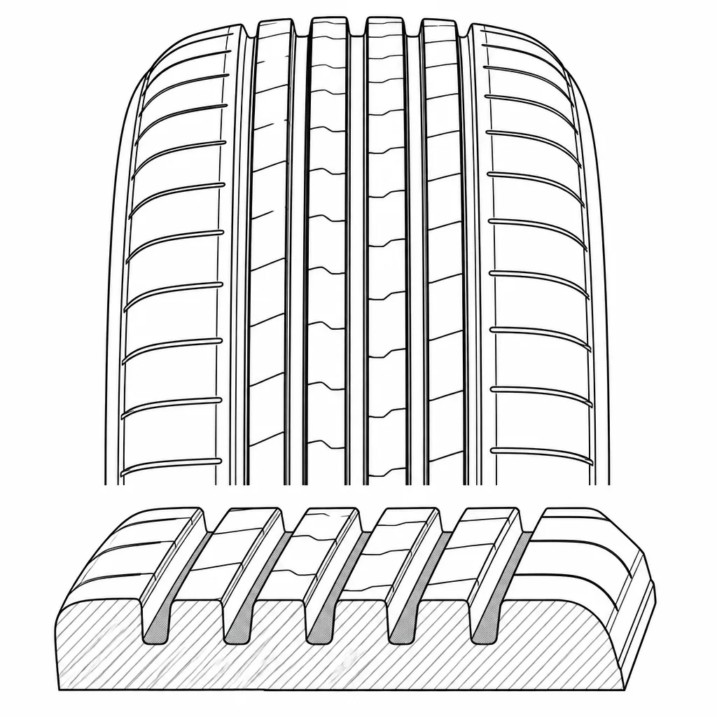 Schéma illustratif : Quatre rainures séparant plusieurs bandes longitudinales étroites