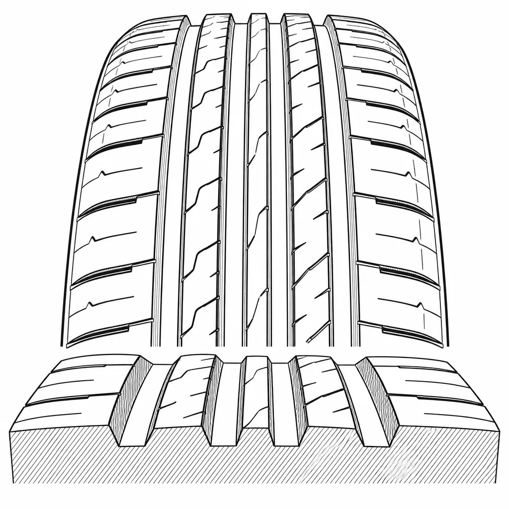 Schéma illustratif : Quatre rainures longitudinales de largeurs différentes