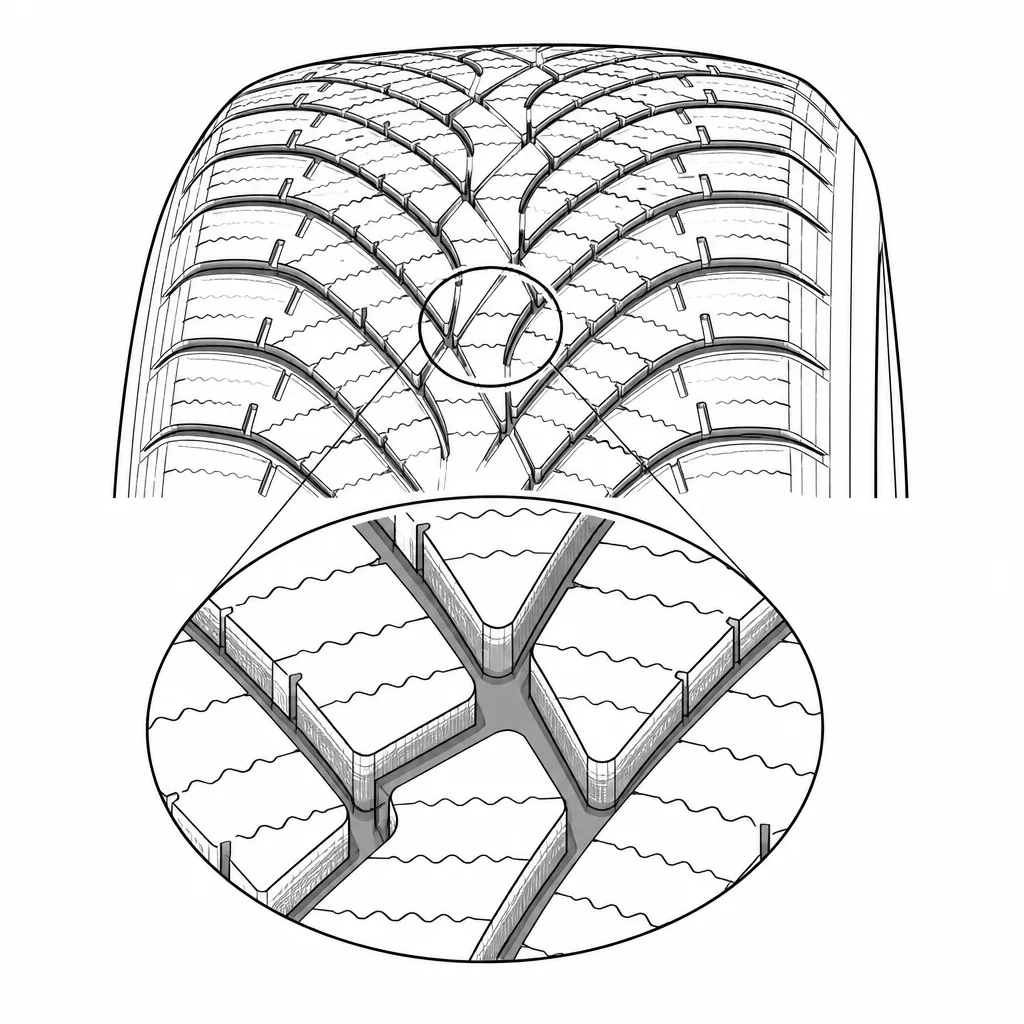 Schéma illustratif : Proportion élevée de vides créée par les intersections entre sillons obliques et rainures sinueuses