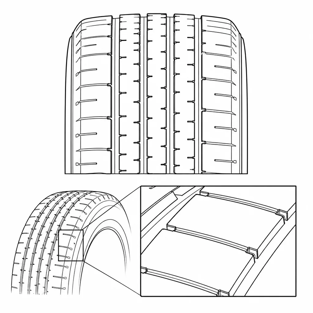 Schéma illustratif : Pavés d’épaule allongés à encoches courtes