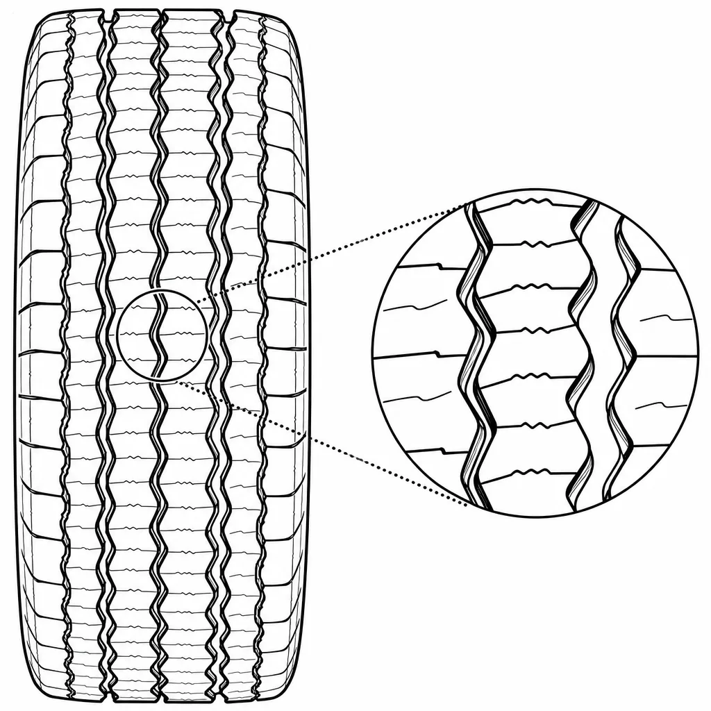 Schéma illustratif : Alternance de sections larges et d’étranglements dans les bandes en zigzag