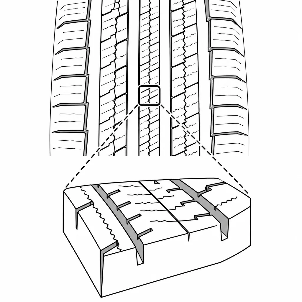 Schéma illustratif : Petites unités de gomme comprises entre les incisions rapprochées des éléments centraux étroits