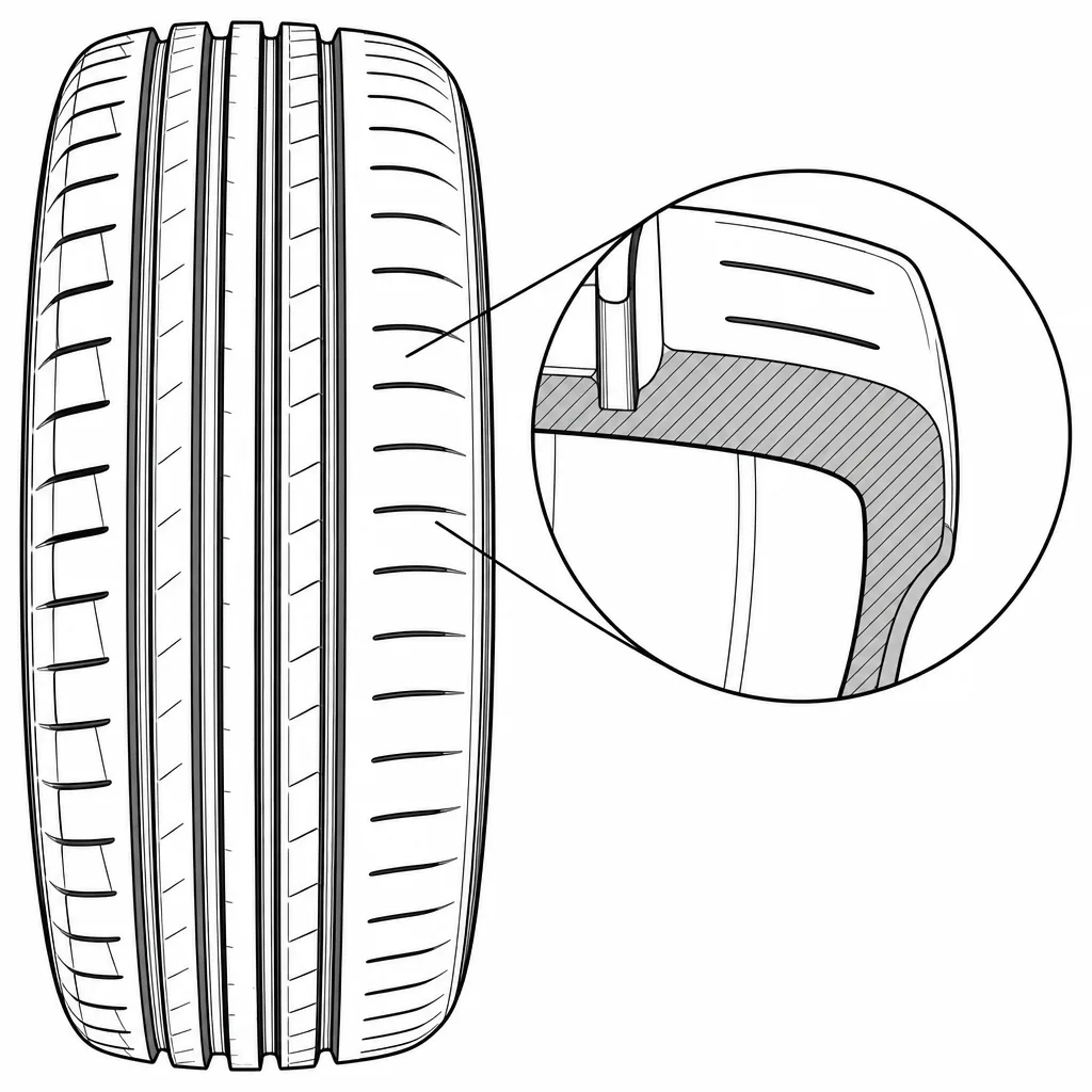 Schéma illustratif : Bord périphérique à forte section de gomme