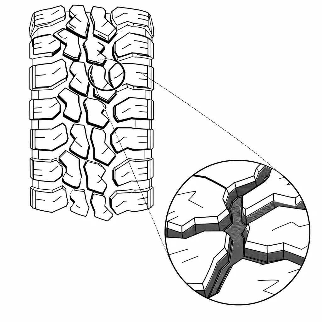 Schéma illustratif : Cavités profondes entre les éléments de gomme