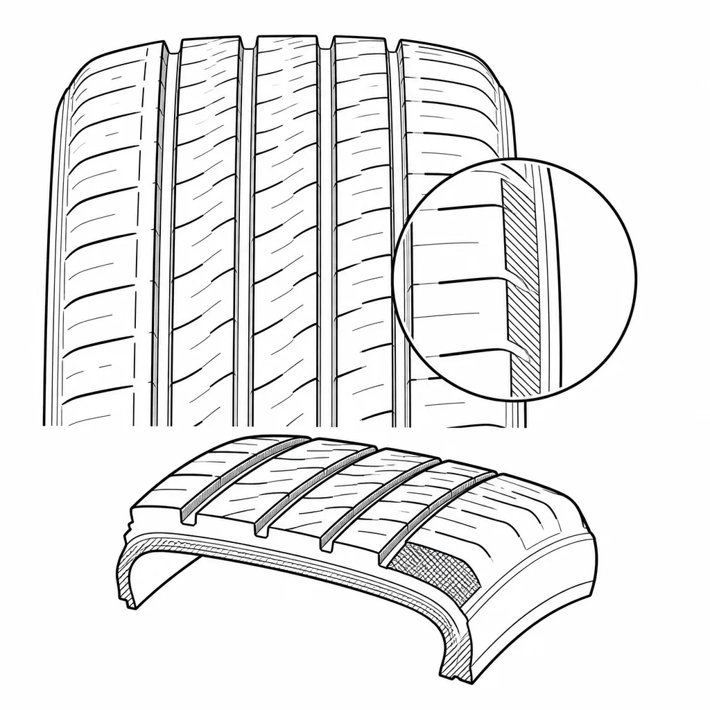 Schéma illustratif : Base de gomme périphérique conservant une continuité sous les découpes superficielles