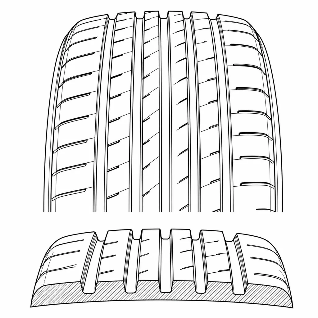 Schéma illustratif : Quatre rainures principales étroites et bandes de gomme rapprochées