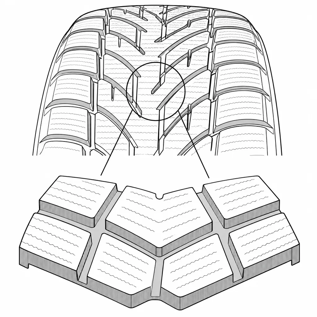 Schéma illustratif : Section de gomme entre les incisions des pavés centraux