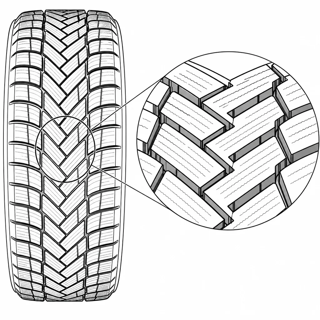 Schéma illustratif : Centre composé de chevrons imbriqués séparés par une rainure en zigzag