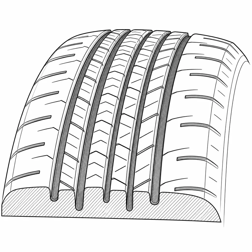 Schéma illustratif : Quatre rainures longitudinales reliées à des passages obliques