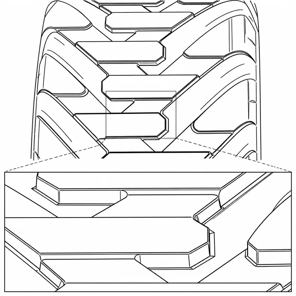 Schéma illustratif : Extrémités de pavés imbriquées formant une couronne centrale segmentée