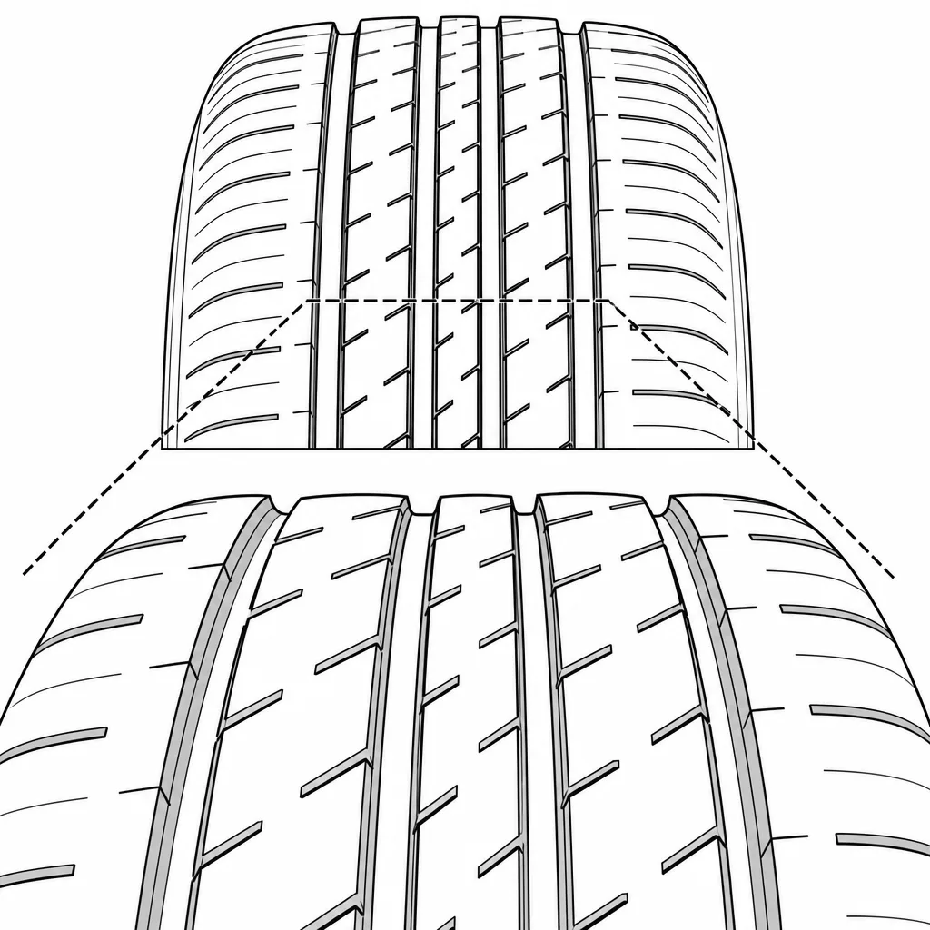 Schéma illustratif : Bandes centrales étroites à faible largeur de gomme ininterrompue