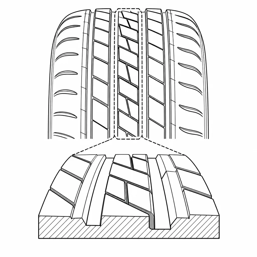 Schéma illustratif : Rangée centrale étroite composée de petits pavés décalés en zigzag