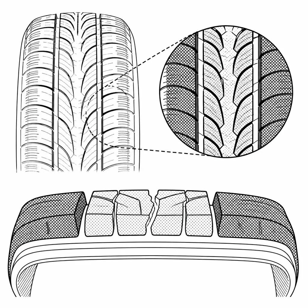 Schéma illustratif : Différence de taux de gomme entre les petits éléments médians et le bord extérieur des épaules