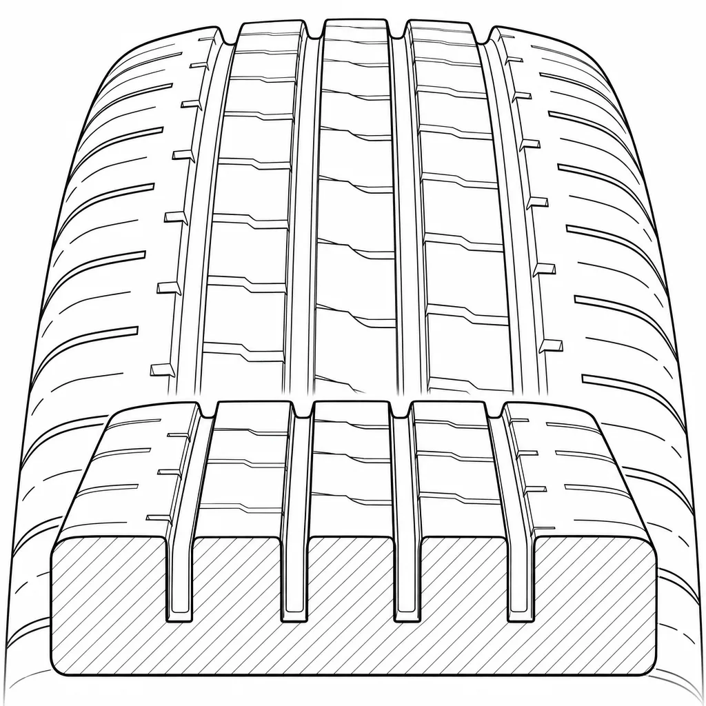 Schéma illustratif : Quatre rainures longitudinales séparant cinq bandes porteuses étroites