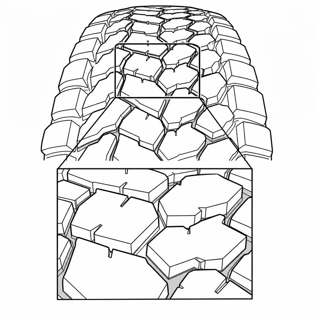 Schéma illustratif : Blocs centraux polygonaux disposés en rangées décalées