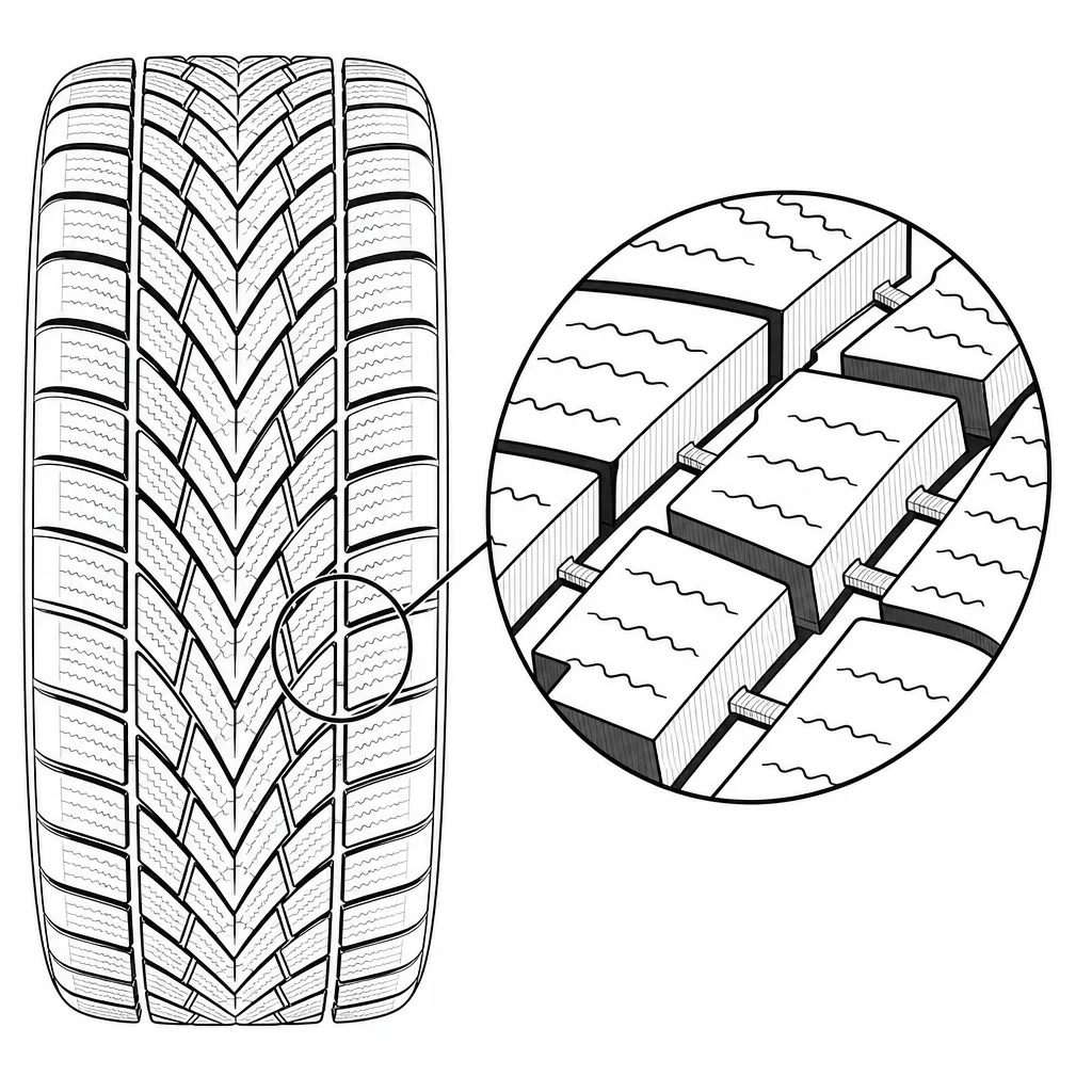 Schéma illustratif : Fins ponts de gomme subsistant entre les multiples découpes des pavés