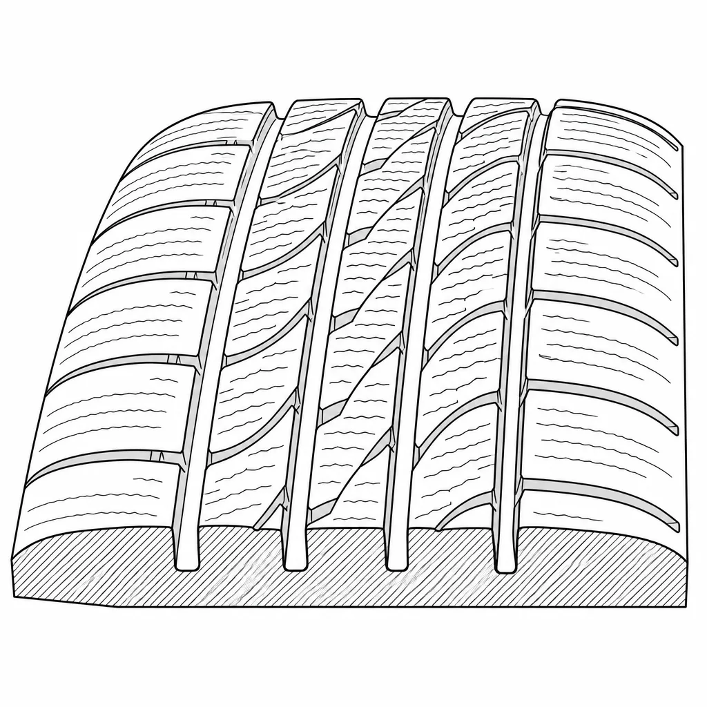 Schéma illustratif : Quatre séparations circonférentielles entre les rangées de gomme