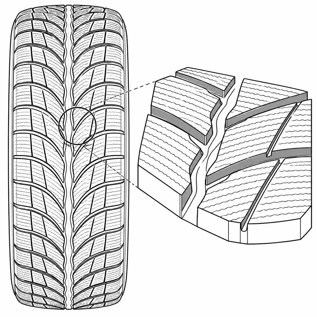 Schéma illustratif : Maillage combinant trois sillons principaux, séparations obliques et nombreuses lamelles fines