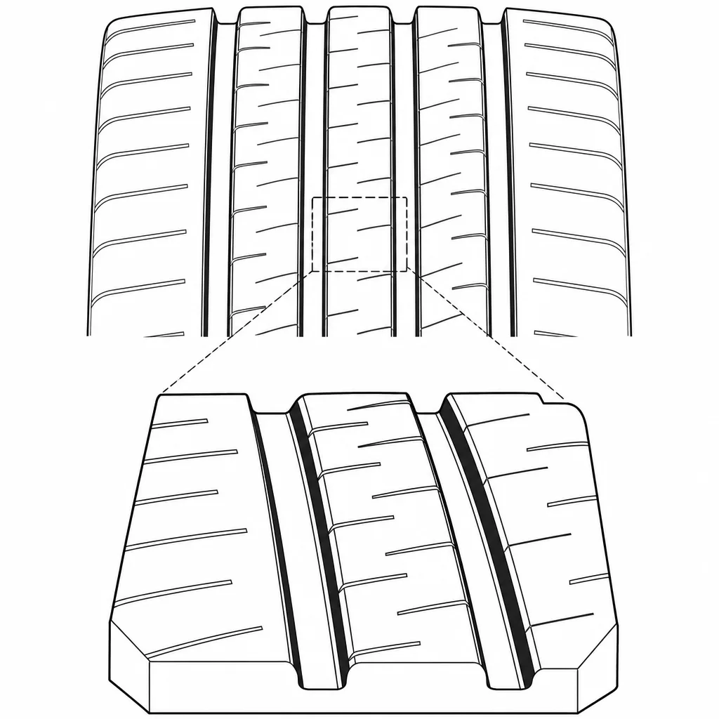Schéma illustratif : Bandes médianes étroites prises entre des évidements circonférentiels
