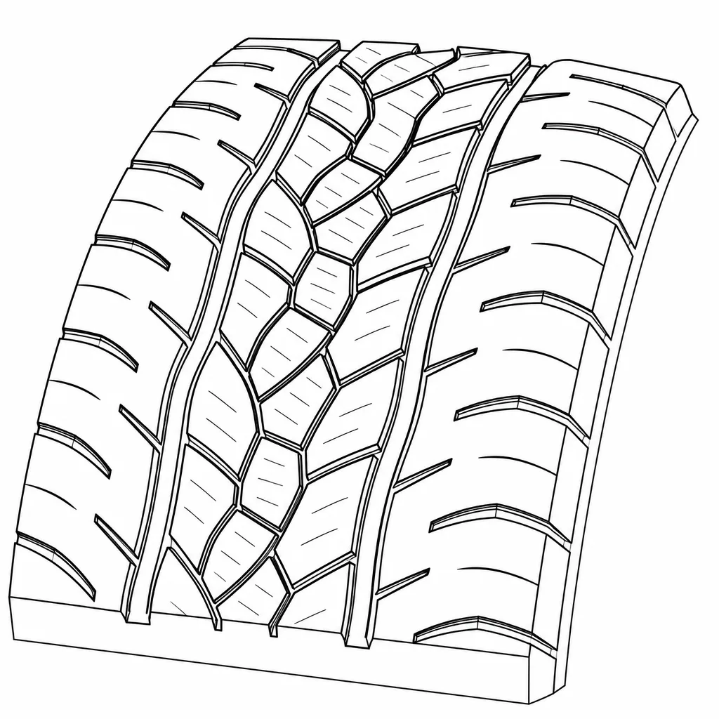 Schéma illustratif : Petits blocs polygonaux centraux séparés par trois rainures sinueuses