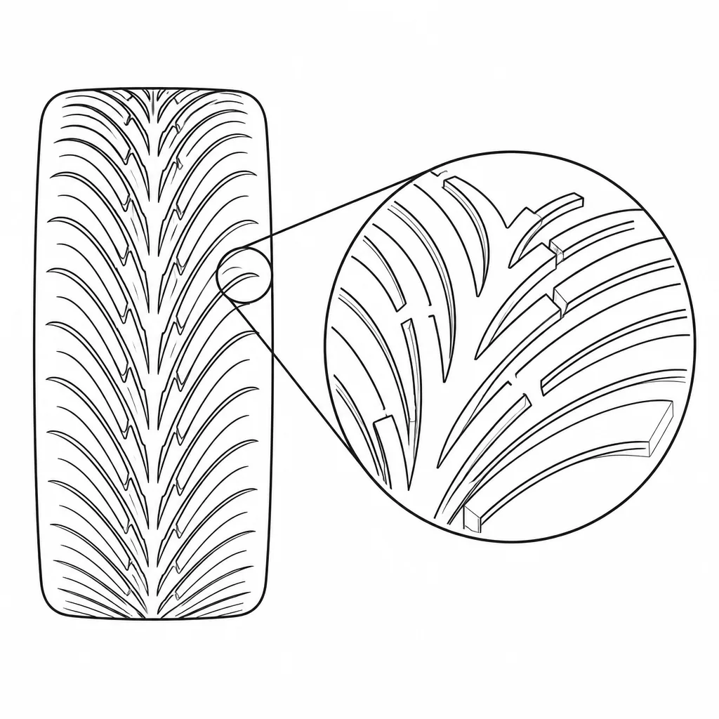 Schéma illustratif : Bandes de gomme étroites séparées par une forte densité d’incisions