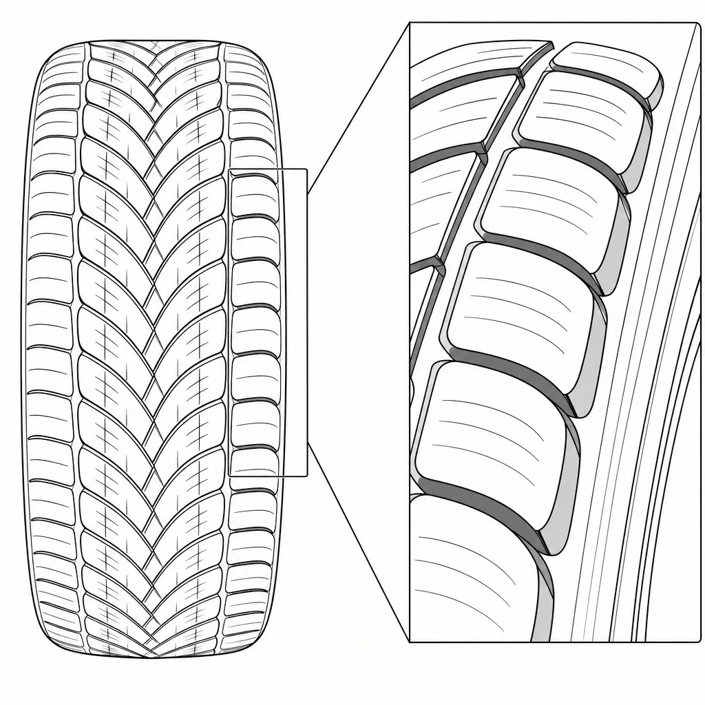 Schéma illustratif : Pavés d'épaule segmentés à contours arrondis
