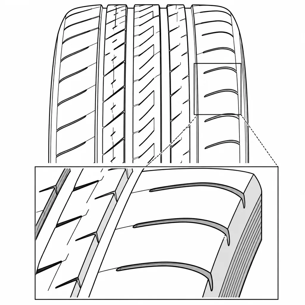 Schéma illustratif : Grands pavés d’épaule traversés par des encoches régulières