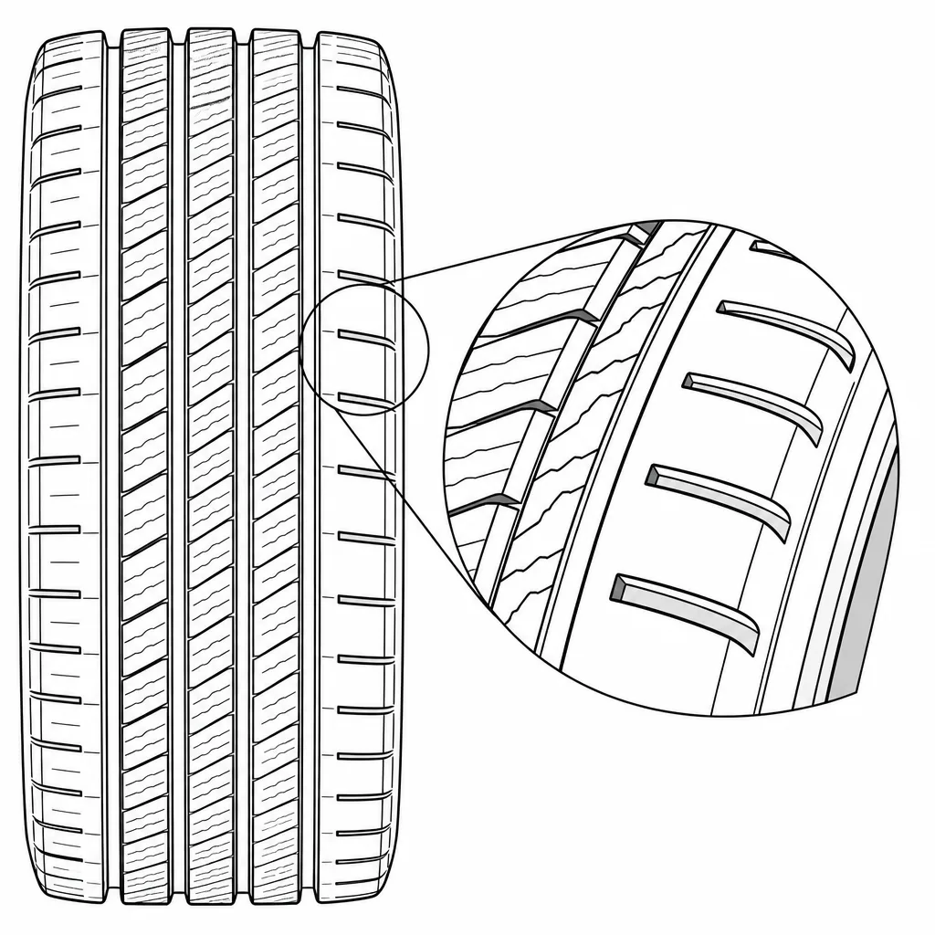 Schéma illustratif : Épaules à forte proportion de gomme et encoches régulières