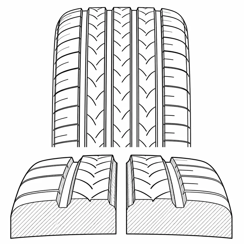 Schéma illustratif : Deux demi-bandes de géométrie symétrique
