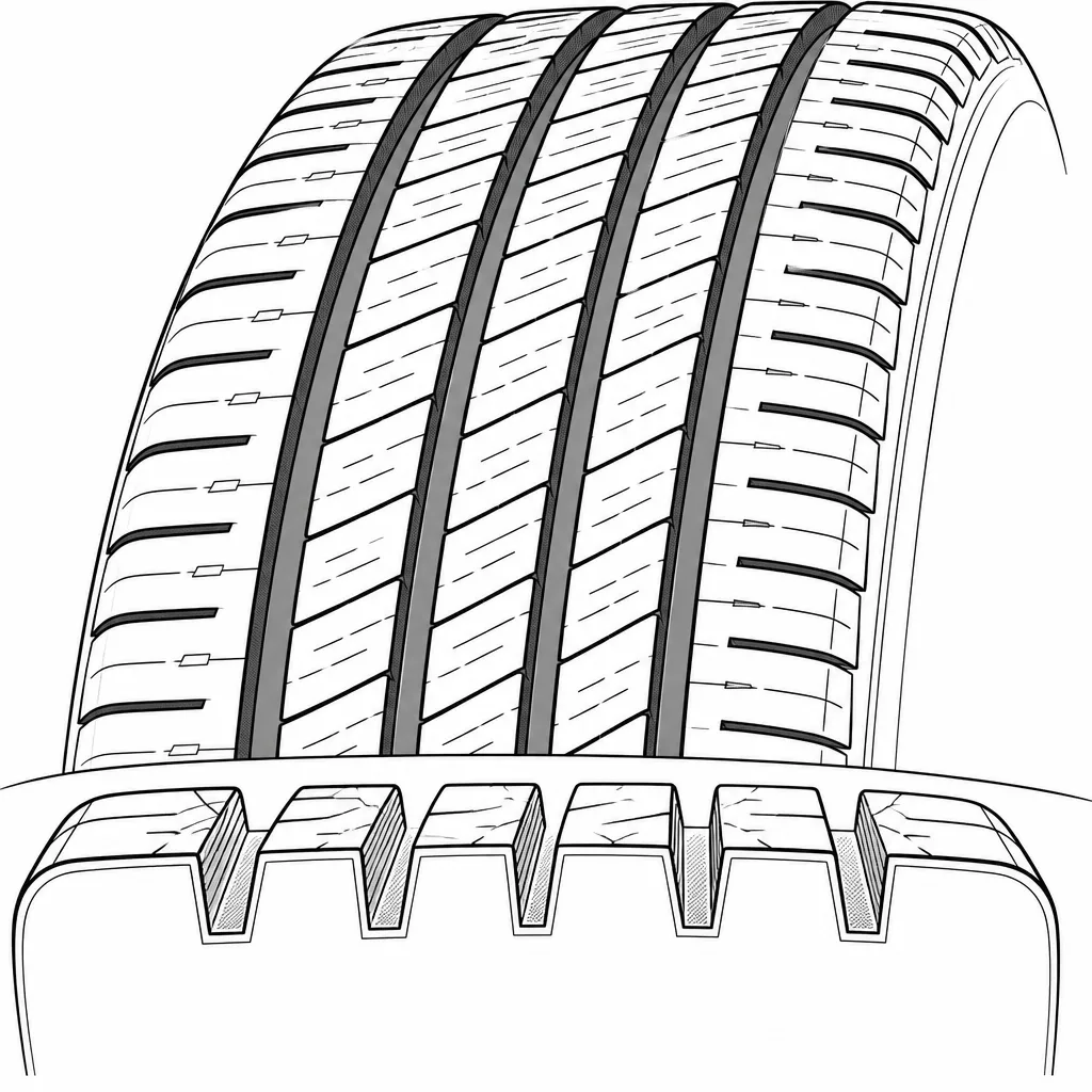 Schéma illustratif : Quatre rainures longitudinales séparant plusieurs files étroites de gomme