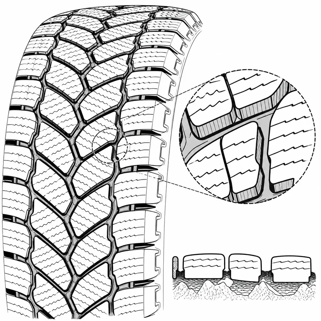 Schéma illustratif : Rapport vide-gomme élevé créé par les rainures sinueuses et la forte densité de découpes
