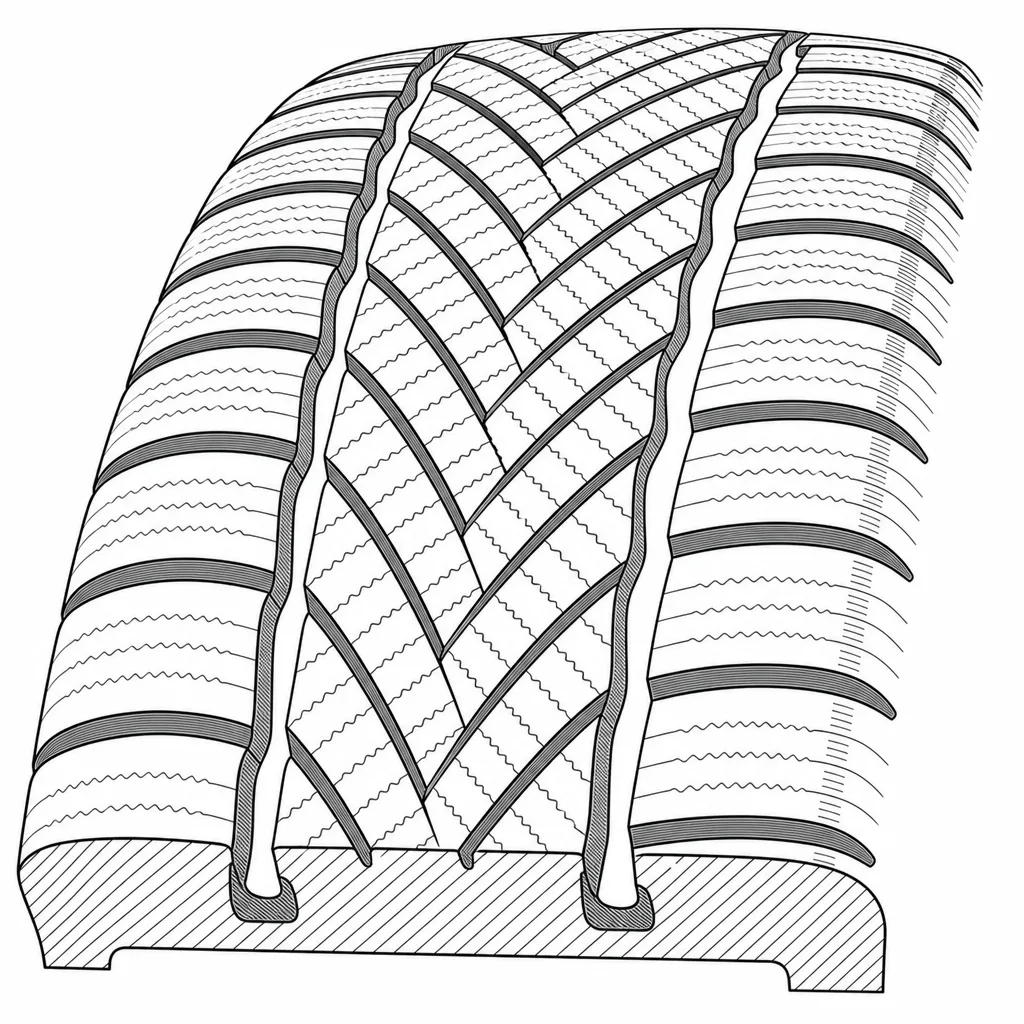 Schéma illustratif : Quatre rainures longitudinales sinueuses associées à des sillons obliques nombreux