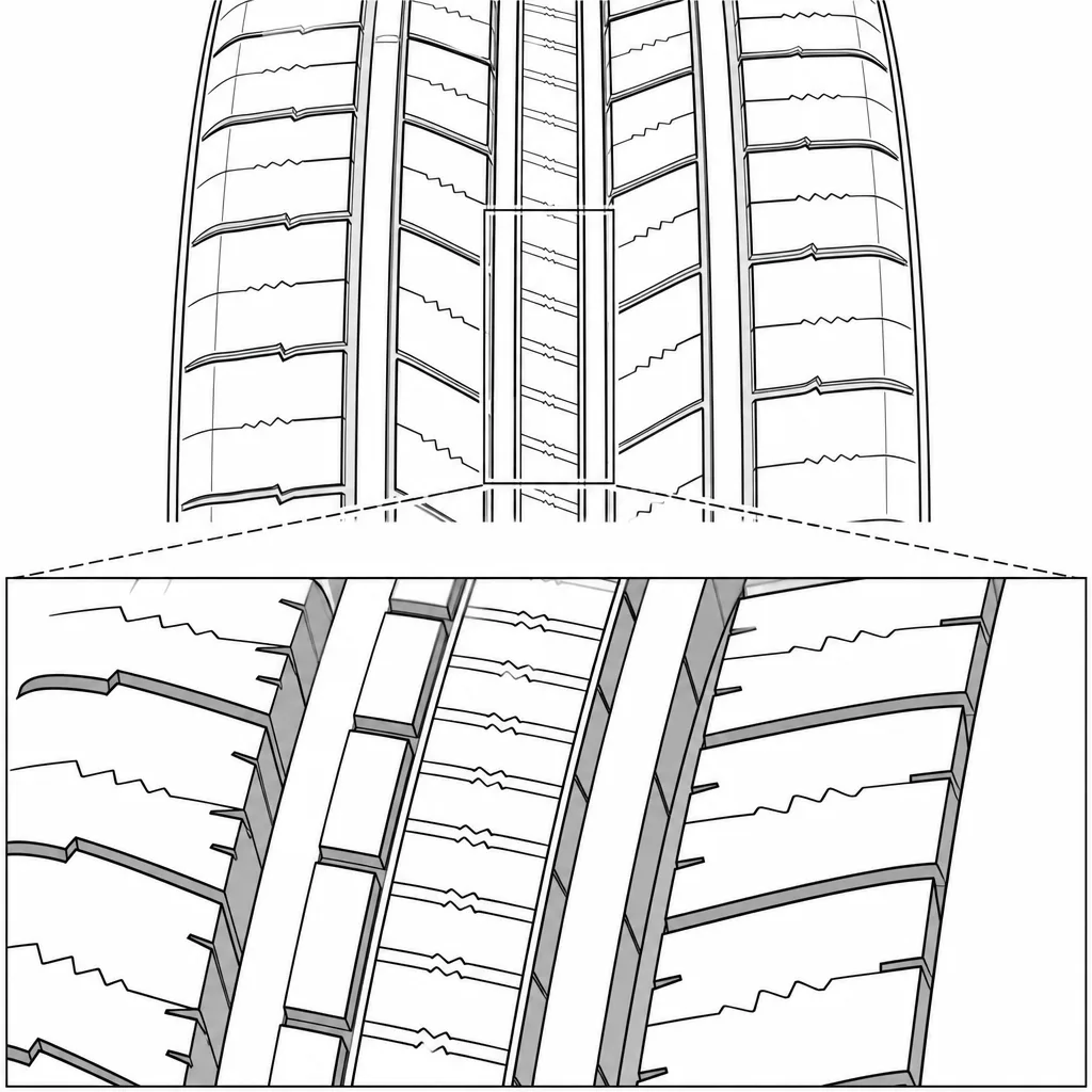 Schéma illustratif : Nervure axiale étroite traversée de fines incisions