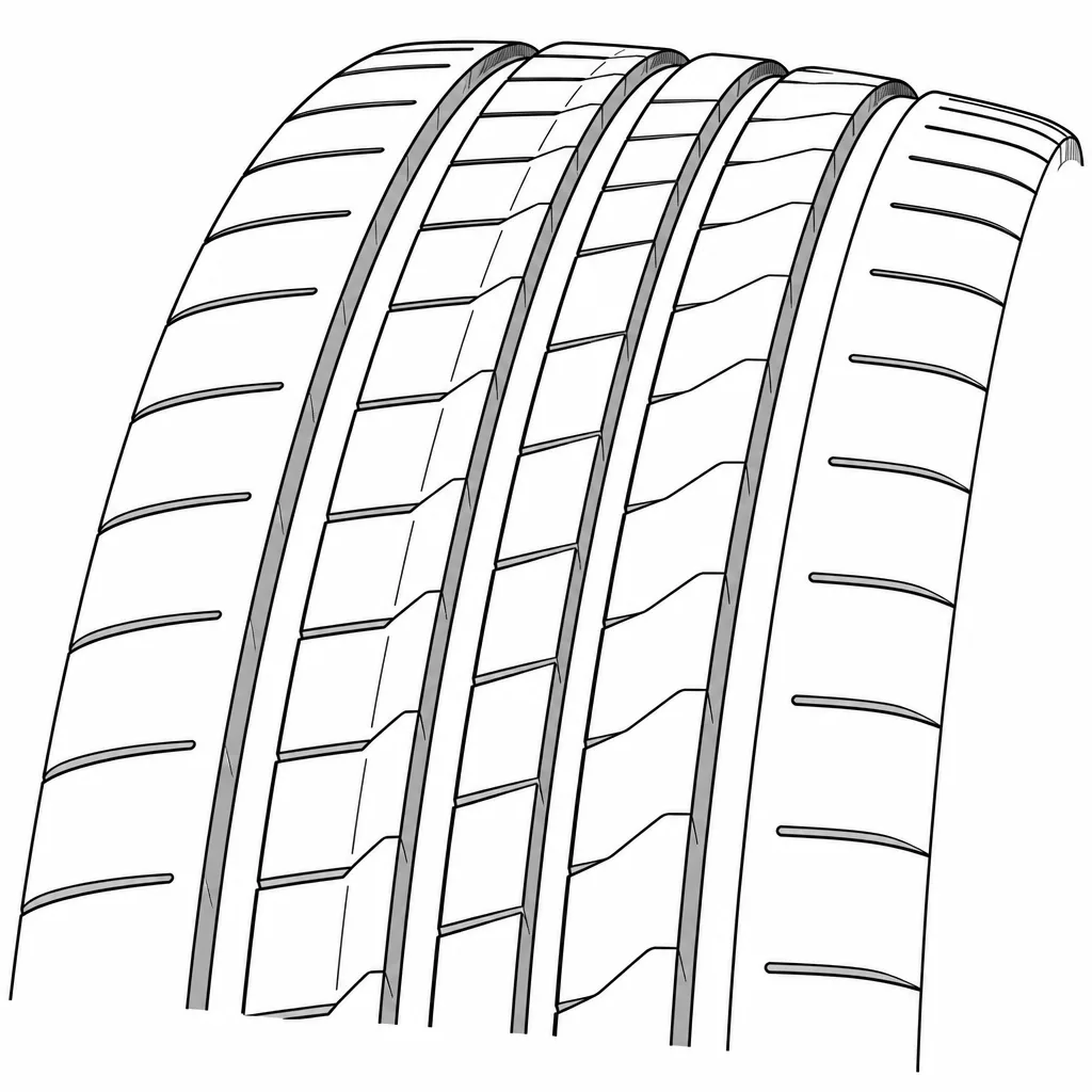 Schéma illustratif : Quatre rainures longitudinales séparant des bandes porteuses étroites