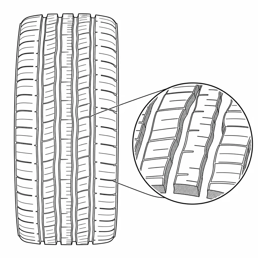 Schéma illustratif : Rainures longitudinales sinueuses et sections variables des nervures adjacentes