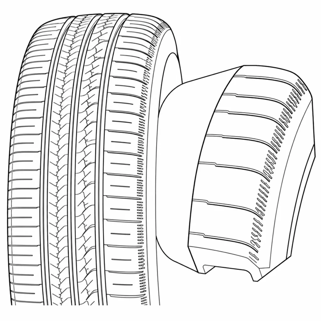 Schéma illustratif : Épaules à forte continuité de gomme et découpes transversales courtes