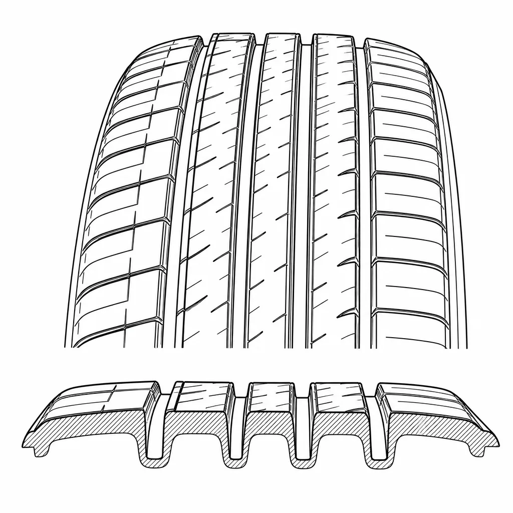 Schéma illustratif : Rapport vide/gomme créé par les quatre rainures principales