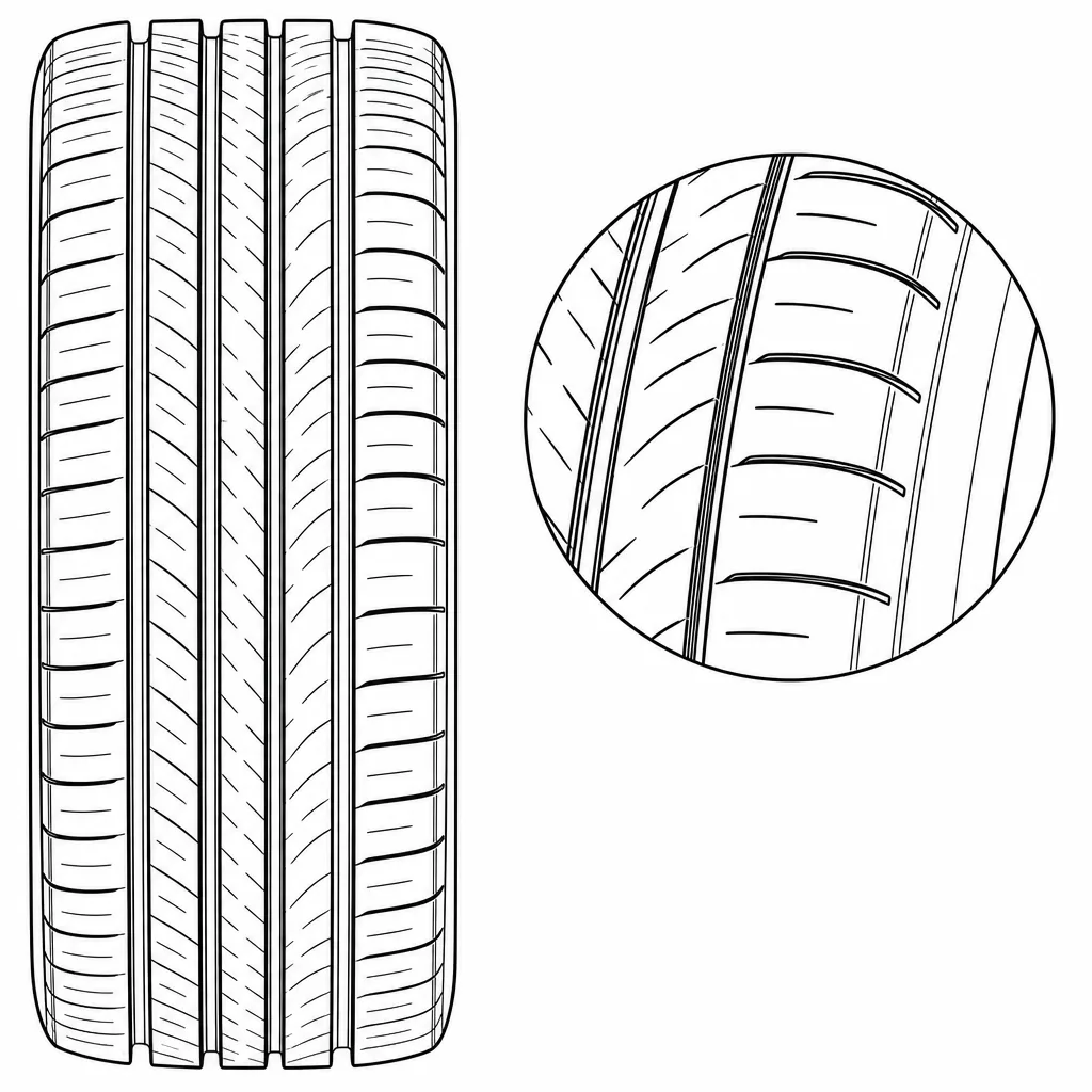 Schéma illustratif : Épaules à forte continuité de gomme et ouvertures latérales courtes
