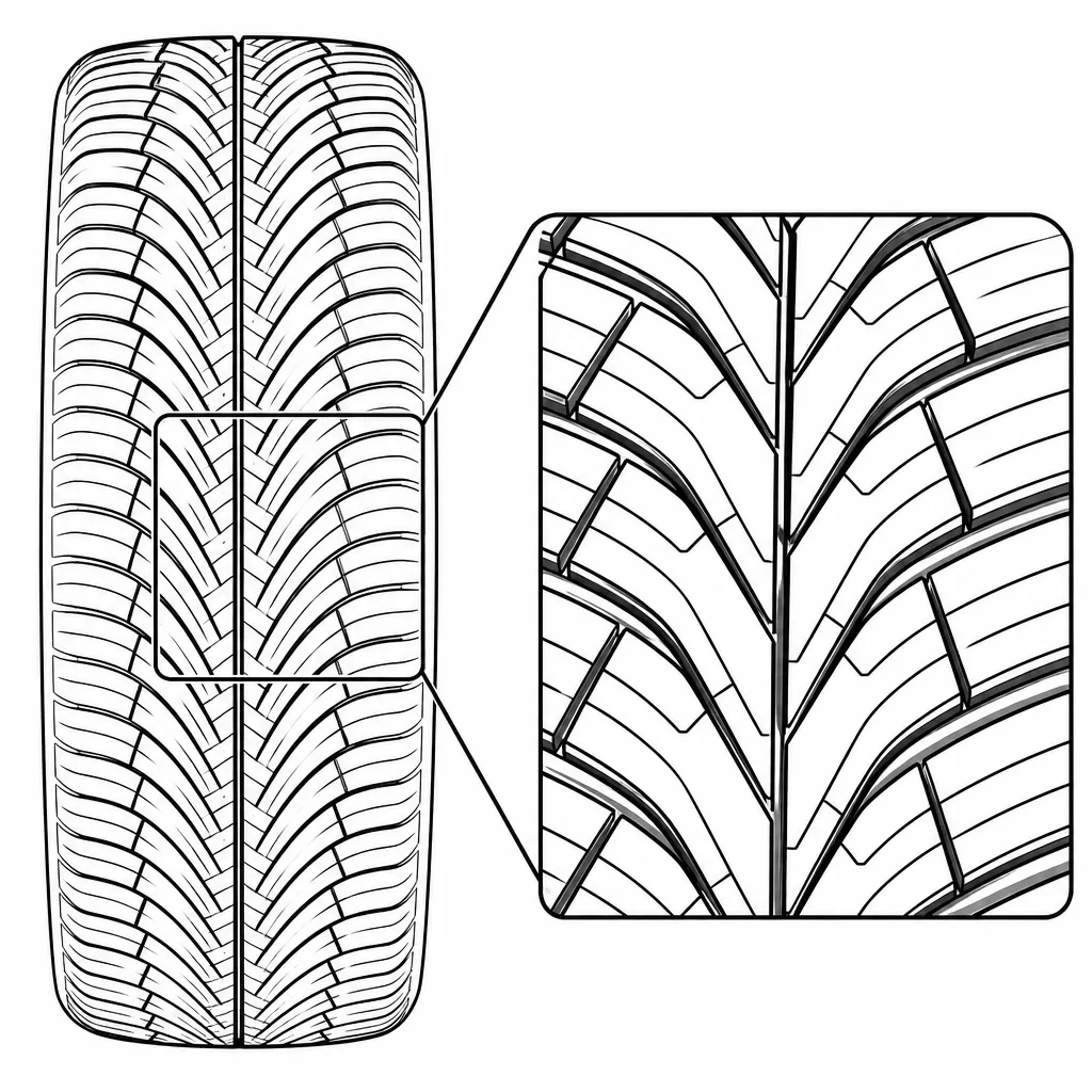 Schéma illustratif : Chevrons à pointes centrales étroites et branches incurvées