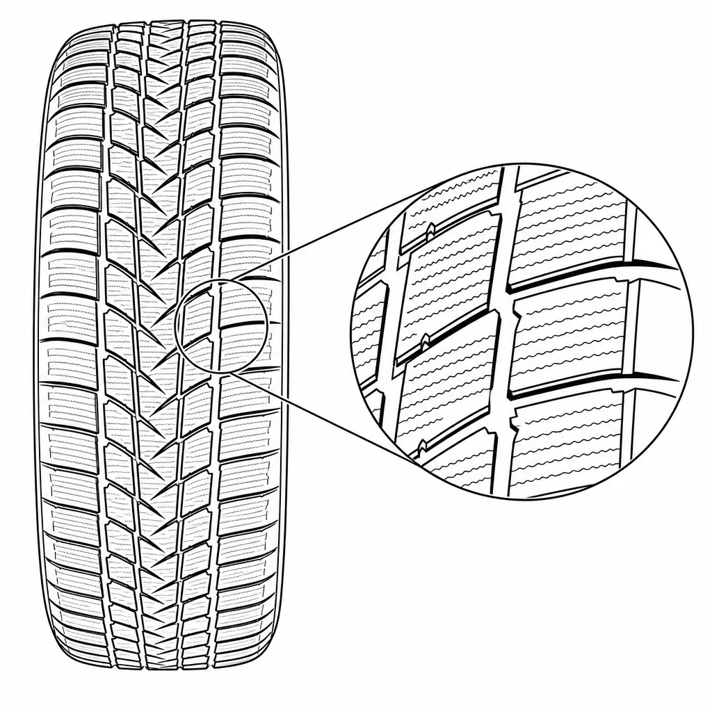 Schéma illustratif : Ligaments de gomme étroits entre les nombreuses fines découpes des pavés centraux